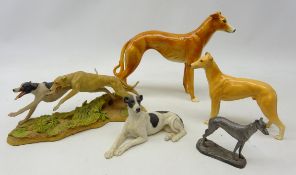 Beswick Greyhound 'Jovial Roger', similar style porcelain greyhound, H21cm,