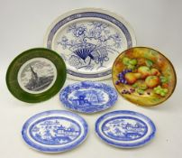 Joseph Mottram plate hand painted with fruit, pair graduating Mason's Willow pattern oval stands,