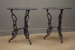 Pair circular metal garden tables, black finish, Diameter - 55cm,