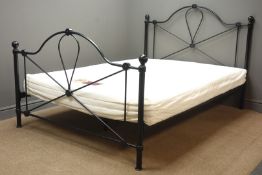 Serene Lyon 4'6" black finish metal double bed, W140cm, H103cm,