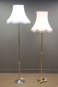 Gilt standard lamp with shade (H144cm) and a stainless steel effect standard lamp with shade,