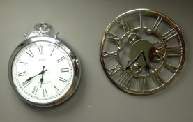 Pocket watch style wall clock and metal framed circular wall clock