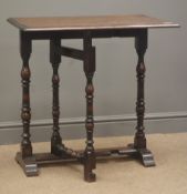 Early 20th century oak folding table with turned gate action support, 72cm x 42cm,