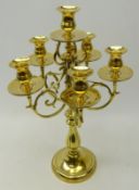 Brass candelabra with six scrolling branches,