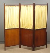 Edwardian mahogany dressing screen, fabric curtains, stile supports, W168cm,