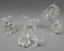 Four pieces of Swarovski crystal; Rearing Horse, H11cm, Rocking Horse,