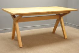 Rectangular John Lewis solid oak extending dining table with X shaped base joined by single