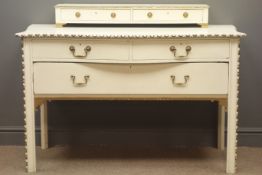 French style dressing table, two small trinket drawers above serpentine front, two drawers,