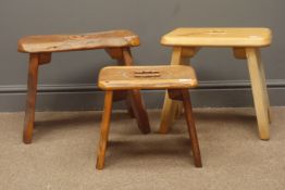 Three rustic hard wood stools,