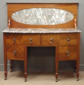 Edwardian mahogany washstand, oval marble inset to raised back,