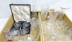 Cased set of four Walker & Hall crystal butter dishes, early 20th century liquor glasses,
