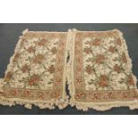 Pair hand embroidered crewel work curtains with floral design, lined with tasseled edge,