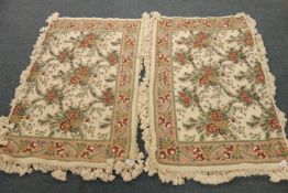 Pair hand embroidered crewel work curtains with floral design, lined with tasseled edge,