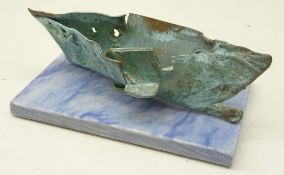 Paola Giusti (Italian 1962) bronze model of a boat titled 'Marine Archeology' on stone tile,