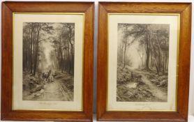 'Sunset in the Wood' and 'Home Through the Glade', two early 20th century mezzotints pub.