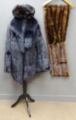 Russian three quarter length fur jacket, possibly musquash with fox fur collar,