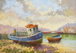 'Whitby Harbour', oil on canvas board signed by Kevin Palmer (British 1937-) 40cm x 57.