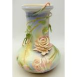 Franz porcelain vase decorated in the Brambly Rose pattern, of squat form with cylindrical neck,