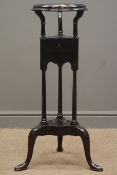 19th century mahogany wash stand, turned supports, single drawer, splayed supports, W48cm,