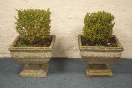 Pair composite stone garden planters with shrubs, W52cm, H40cm,