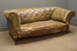 Late 19th century beech framed two seat drop end sofa upholstered in buttoned brown leather,
