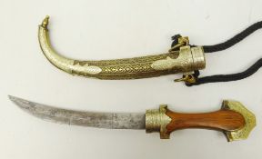 Moroccan Jambiya, curved blade 21cm, with silvered metal ferrule & hilt,