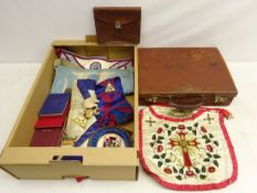 Collection of Masonic aprons, sashes books including 'United Grand Lodge of England. Constitutions.