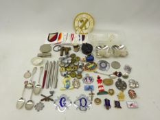 Masonic, Order of Buffaloes and other badges, military cloth badge, four silver teaspoons,