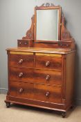 Victorian mahogany dressing chest, raised back with bevel edge mirror,