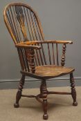 19th century elm and yew wood double bow Windsor armchair,