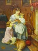 Interior Scene with Mother and Children Reading,