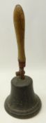 Late 18th/ early 19th century bell metal bell inscribed 15, with later adapted turned ash handle,