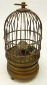 Brass bird cage novelty mechanical clock with moving feather bird and flower patterned interior
