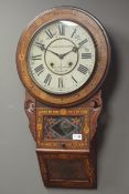 19th century inlaid walnut Tunbridgeware drop dial wall clock, 'Superior 8-Day...