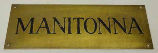 Brass wall mounted hotel sign for the Manitonna hotel, Ontario, Canada,