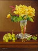 Still Life of Flowers in a Vase and Grapes,