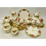 Royal Albert 'Old Country Roses' tea and coffee service comprising teapot, six tea cups & saucers,