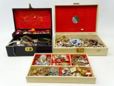 Collection of costume jewellery and watches in two boxes