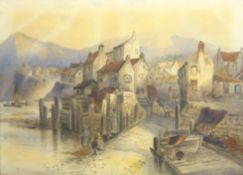 Staithes, early 20th century watercolour indistinctly signed 54.5cm x 74.