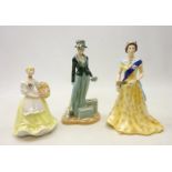 Two Royal Worcester limited edition figures comprising silver jubilee commemorative of Queen