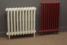 Two hospital style cast iron radiators, (W64cm, H67cm, D14cm and W53cm, H77cm,