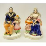 Pair of Victorian Staffordshire figures Queen Victoria and Prince Albert seated with the Prince &