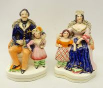 Pair of Victorian Staffordshire figures Queen Victoria and Prince Albert seated with the Prince &