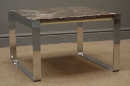 Square marble coffee table, chrome supports, 62cm x 62cm,