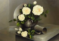 Still Life of Roses in a Pewter Jug,