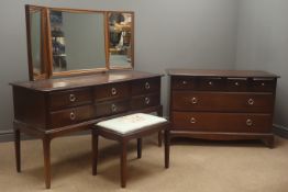 Stag dressing table, three mirrors, six drawers, (W131cm, H128cm, D47cm),
