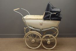 Vintage SilverCross pram, blue hood, white basket, W58cm, H120cm,