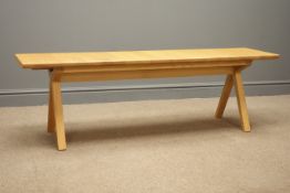 John Lewis solid oak bench seat with X shaped supports joined by single stretcher, W145cm, H46cm,