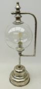 Burner style silvered table lamp, battery operated , H56cm,