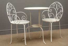 White garden table and pair chairs